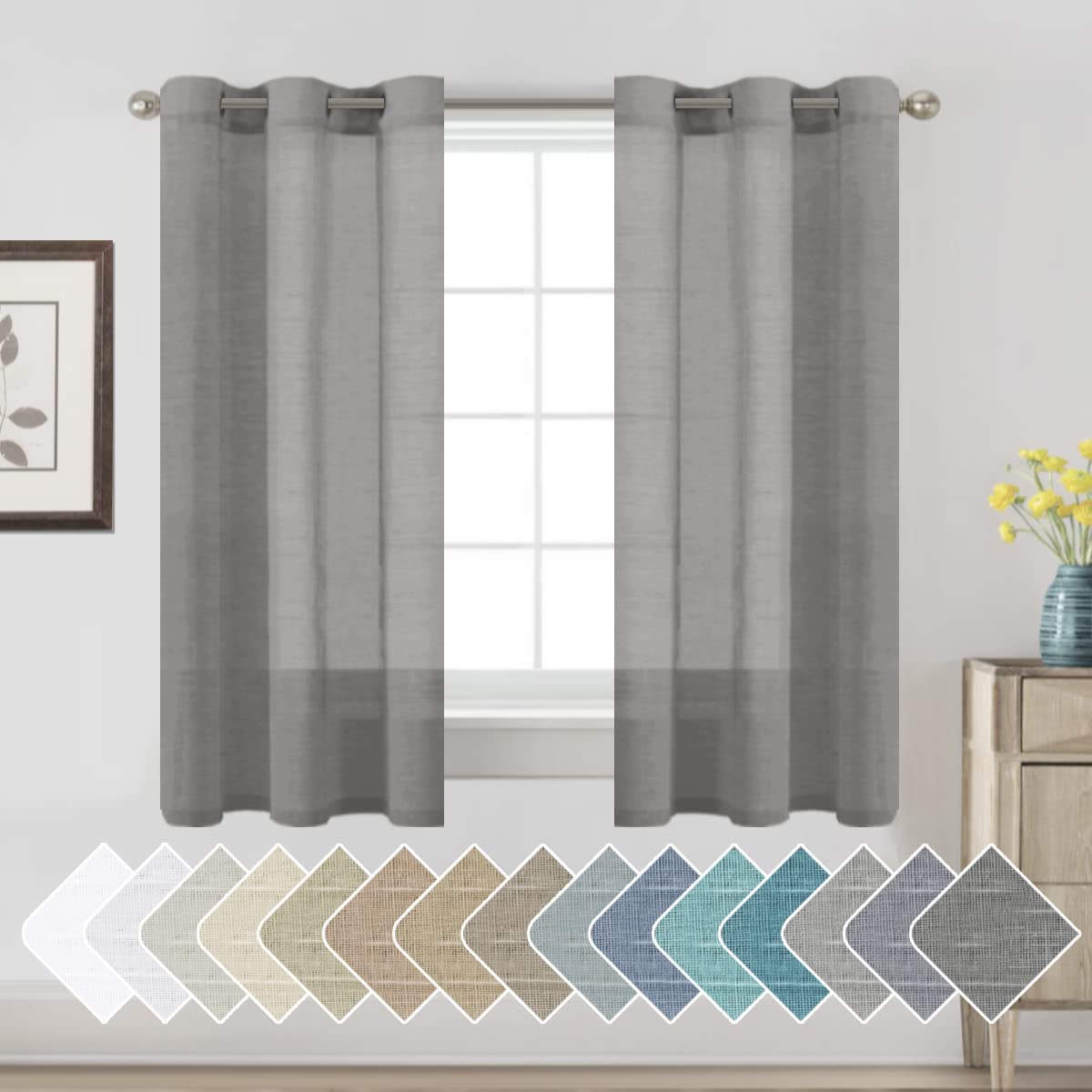H.VERSAILTEX Natural Linen Sheer Curtains 84" 2 Panels Grommet