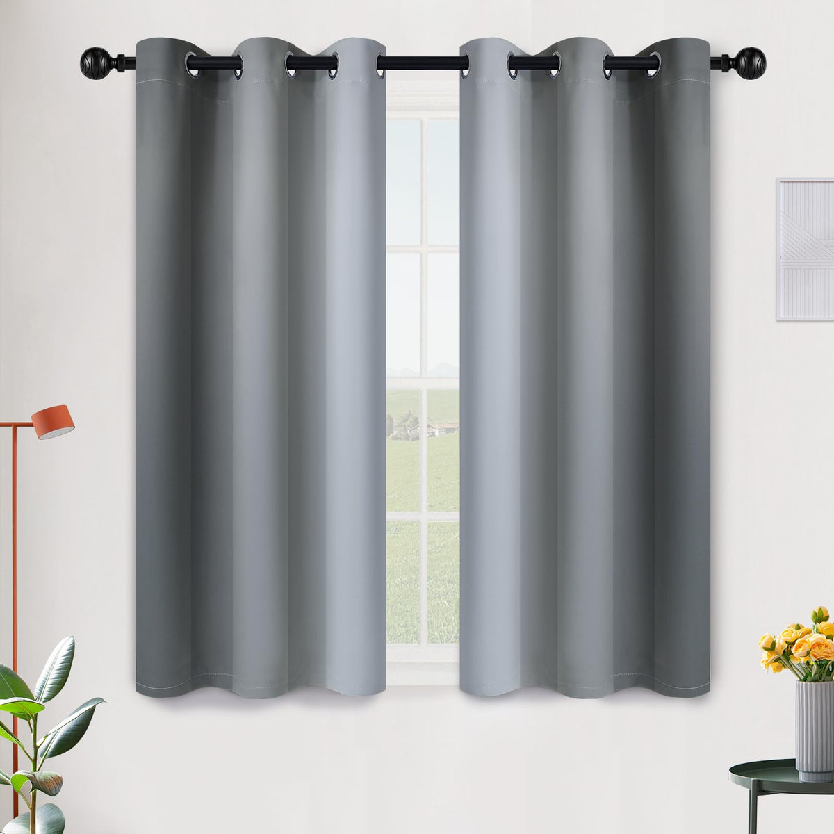 SimpleHome Ombre Black to Grey White Curtains for Living Room 52Wx84L