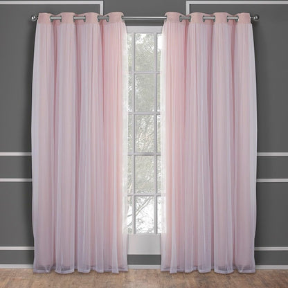 TOWN & COUNTRY LUXE Talia Double Layer Indoor Curtains, Sheer and Room Darkening Blackout, Grommet Top, Energy Efficient, 2-Pack Set, 52"x84", Rose Blush