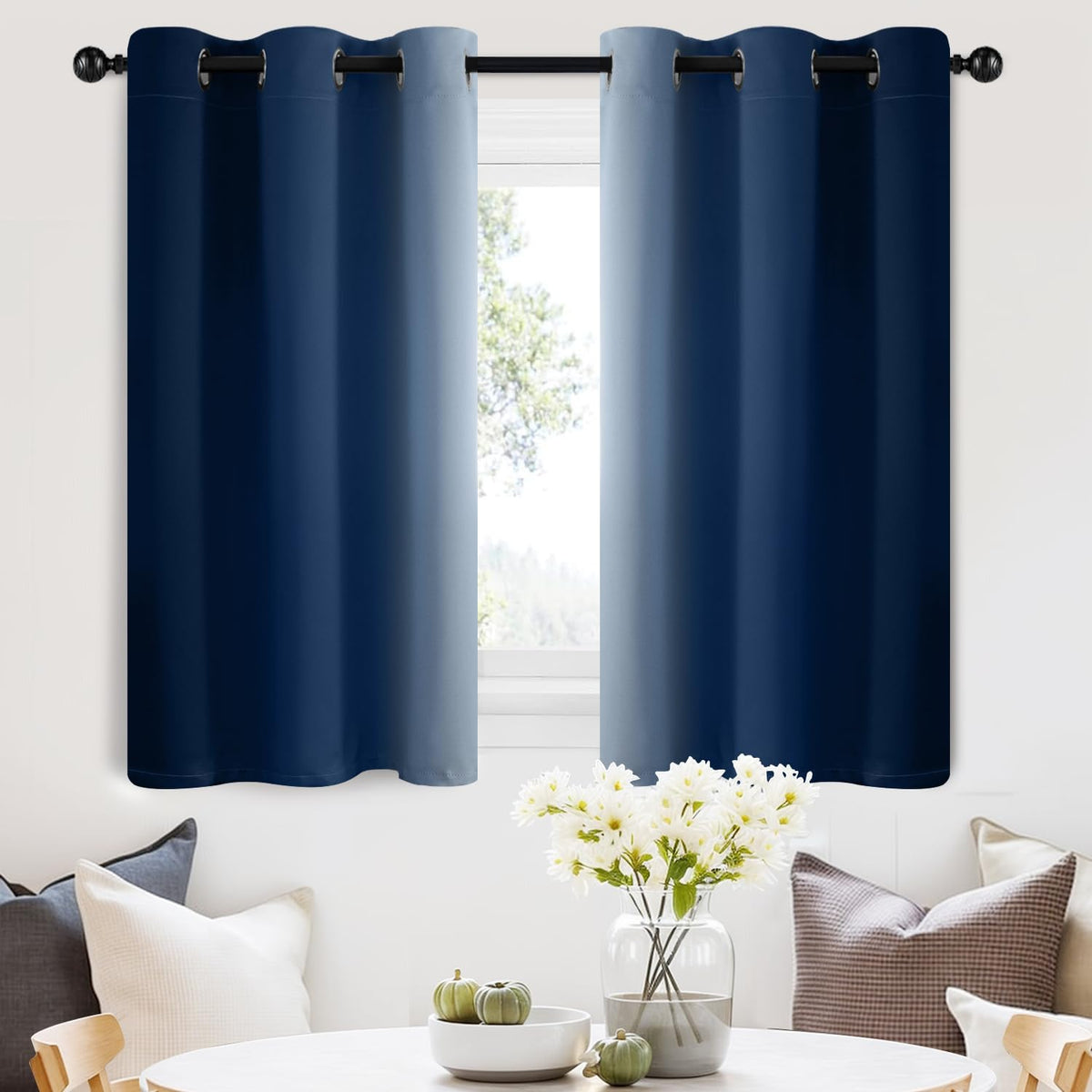 SimpleHome Ombre Black to Grey White Curtains for Living Room 52Wx84L