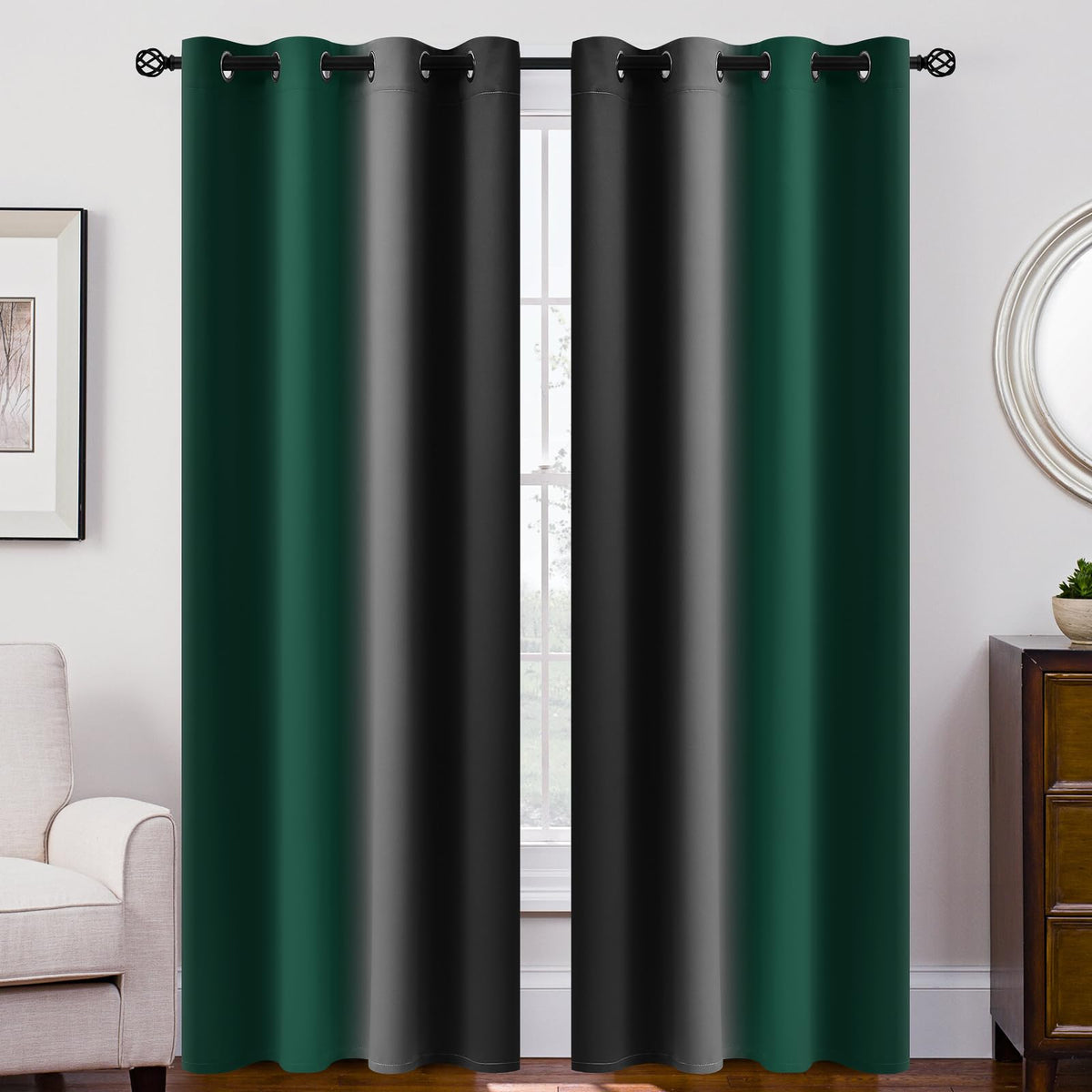 SimpleHome Ombre Black to Grey White Curtains for Living Room 52Wx84L