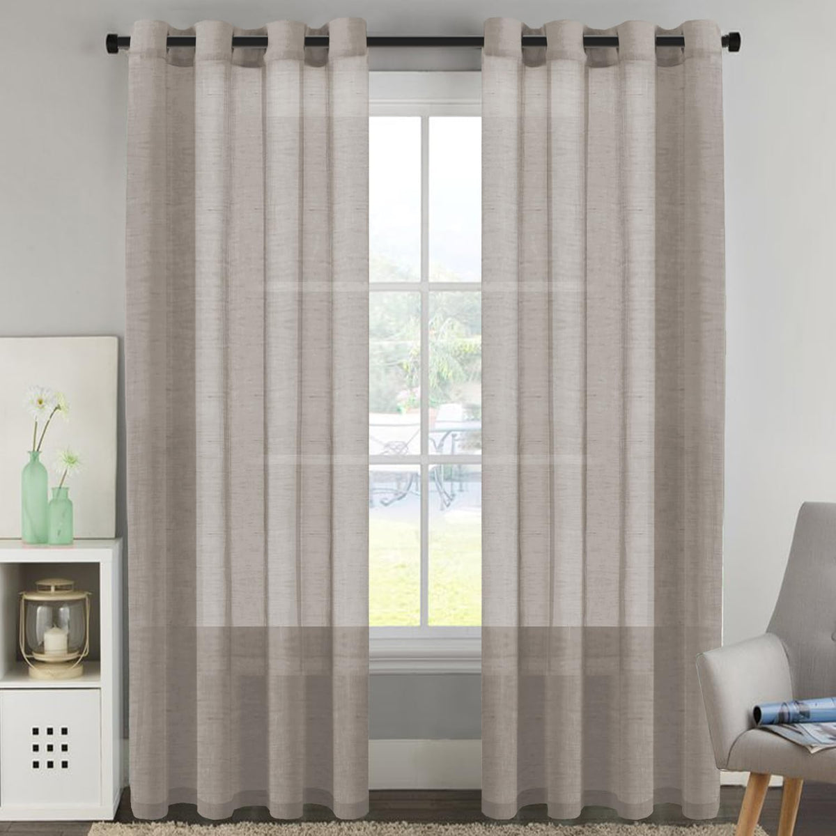 H.VERSAILTEX Natural Linen Sheer Curtains 84" 2 Panels Grommet