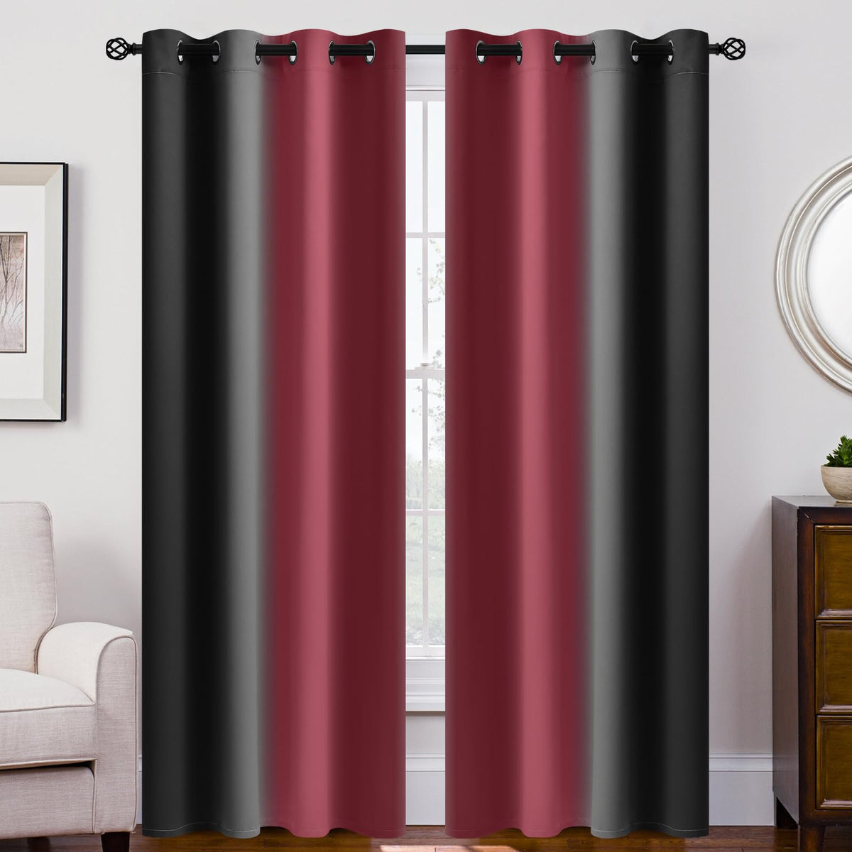SimpleHome Ombre Black to Grey White Curtains for Living Room 52Wx84L