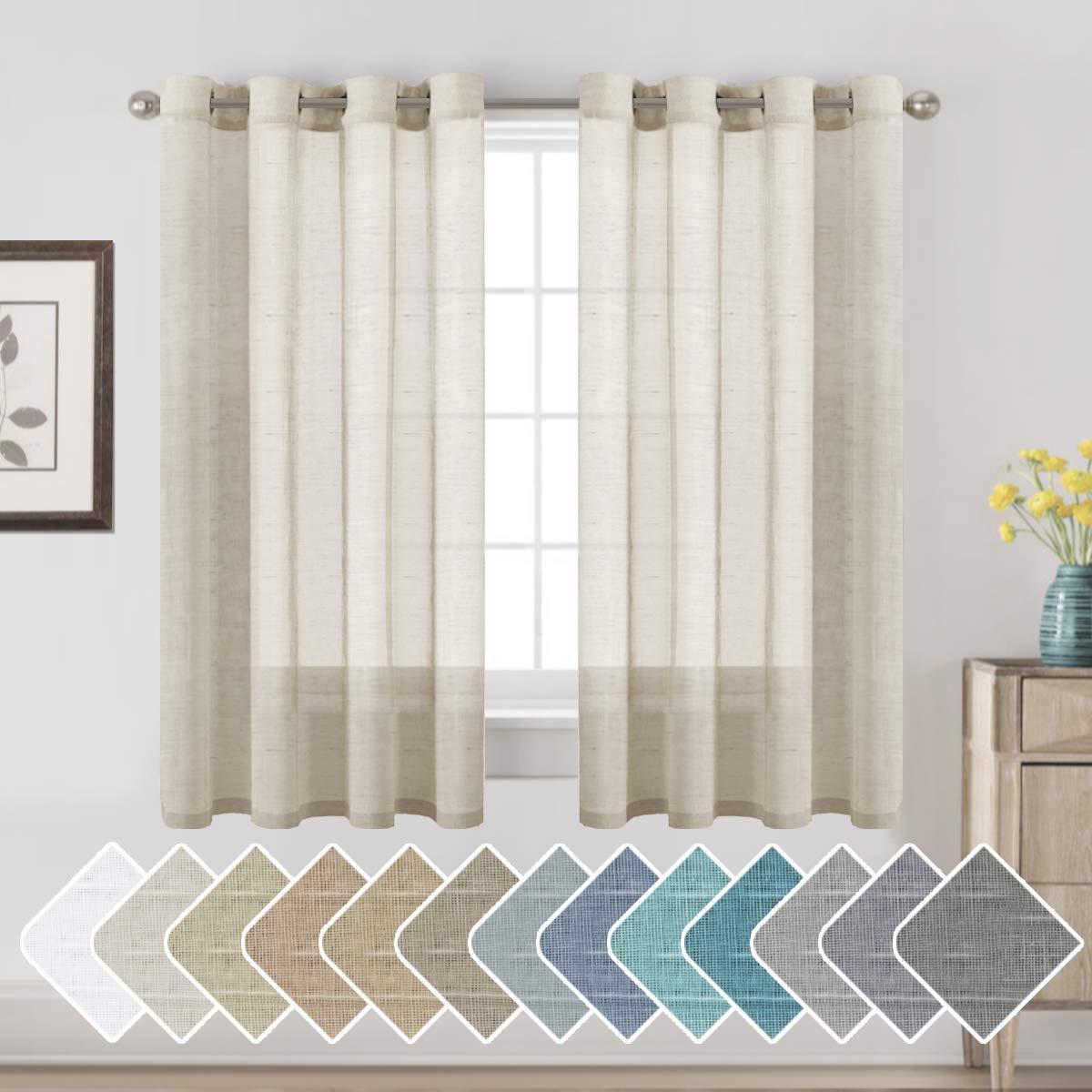 H.VERSAILTEX Natural Linen Sheer Curtains 84" 2 Panels Grommet