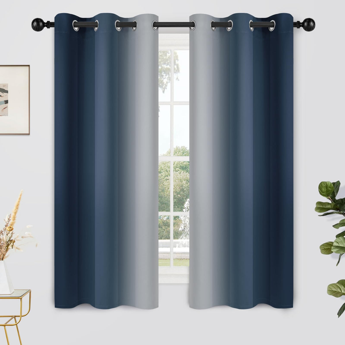 Yakamok Ombre Curtains Blue and Greyish White for Living Room,52Wx84L