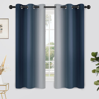 Yakamok Ombre Curtains Blue and Greyish White for Living Room,52Wx84L
