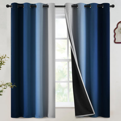 SimpleHome Ombre Black to Grey White Curtains for Living Room 52Wx84L