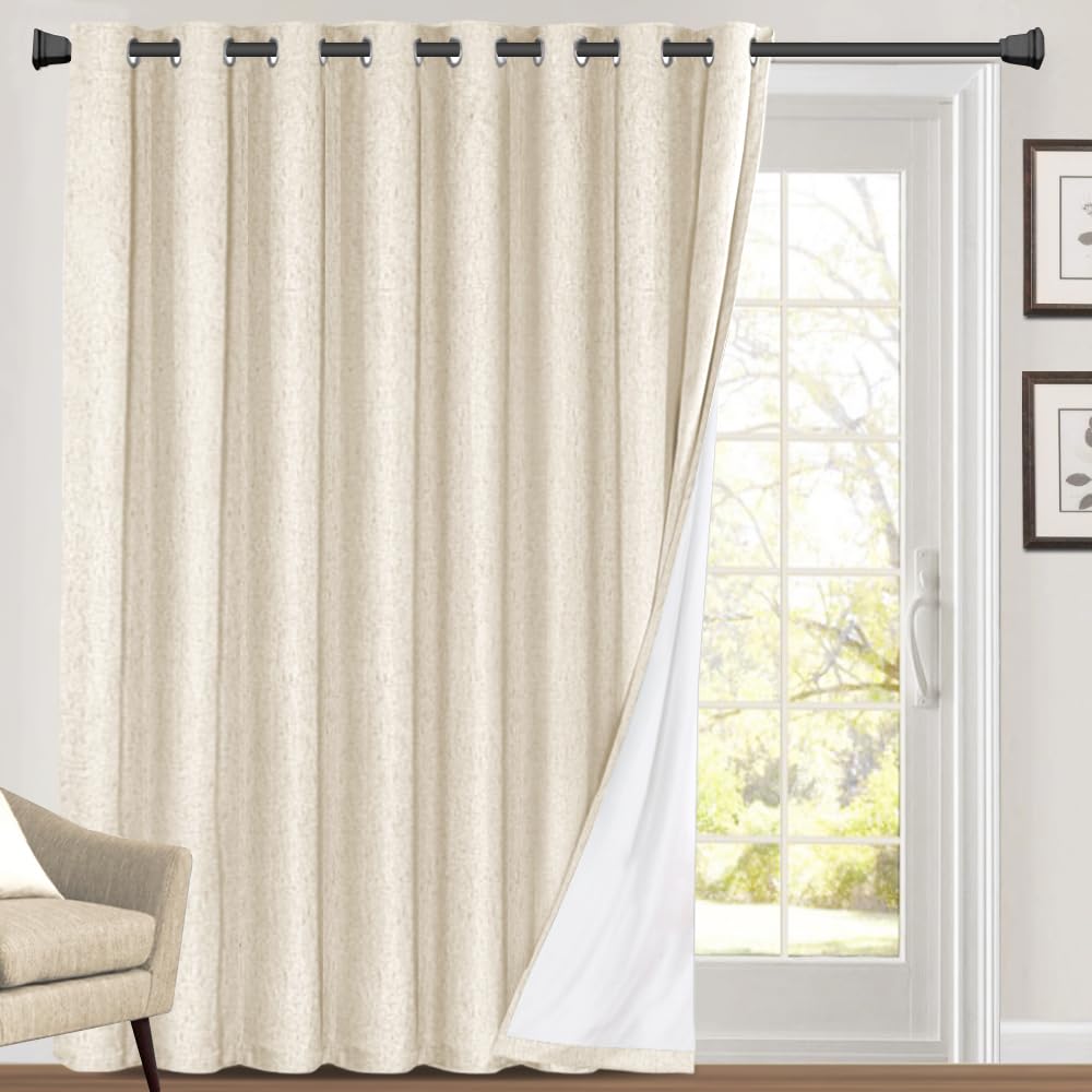 PrinceDeco Natural Linen Curtains 100% Blackout Linen Curtains for Bedroom Full Blackout Curtains 84 Inches Long Living Room Thermal Insulated Light Blocking Curtain Drapes White Backing, 2 Panels