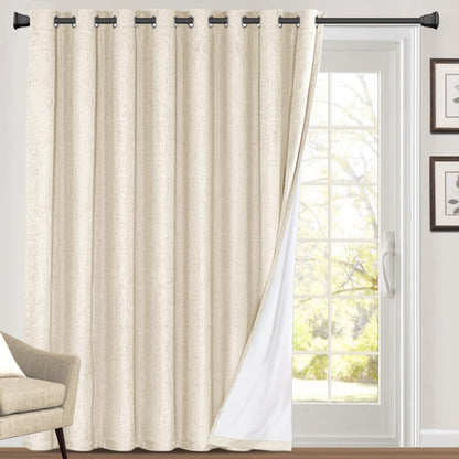 PrinceDeco Natural Linen Curtains 100% Blackout Linen Curtains for Bedroom Full Blackout Curtains 84 Inches Long Living Room Thermal Insulated Light Blocking Curtain Drapes White Backing, 2 Panels