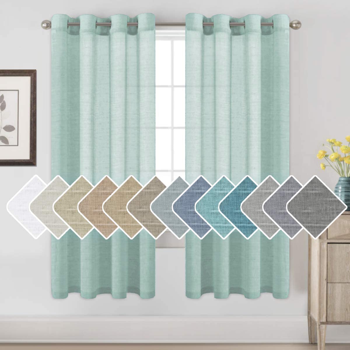 H.VERSAILTEX Natural Linen Sheer Curtains 84" 2 Panels Grommet