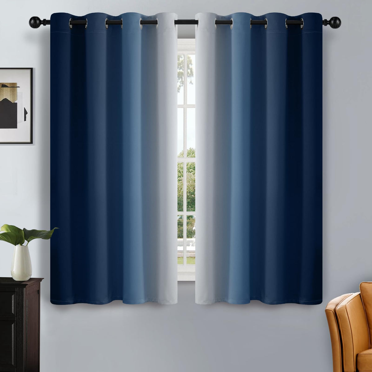 SimpleHome Ombre Black to Grey White Curtains for Living Room 52Wx84L
