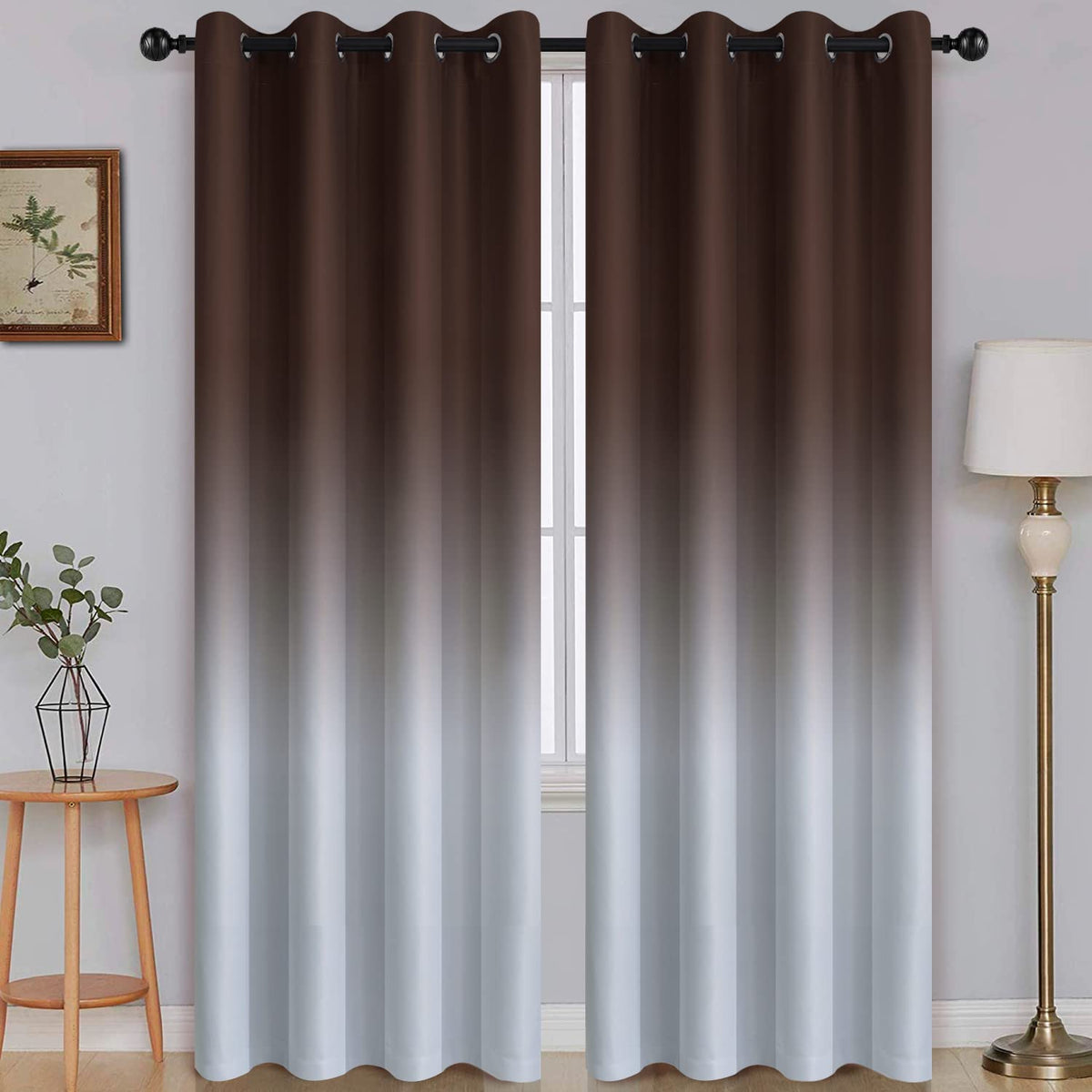 SimpleHome Ombre Black to Grey White Curtains for Living Room 52Wx84L