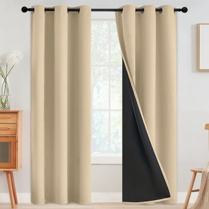 SimpleHome Cream 100% Blackout Curtains Room Darkening Living Room 84 Inch