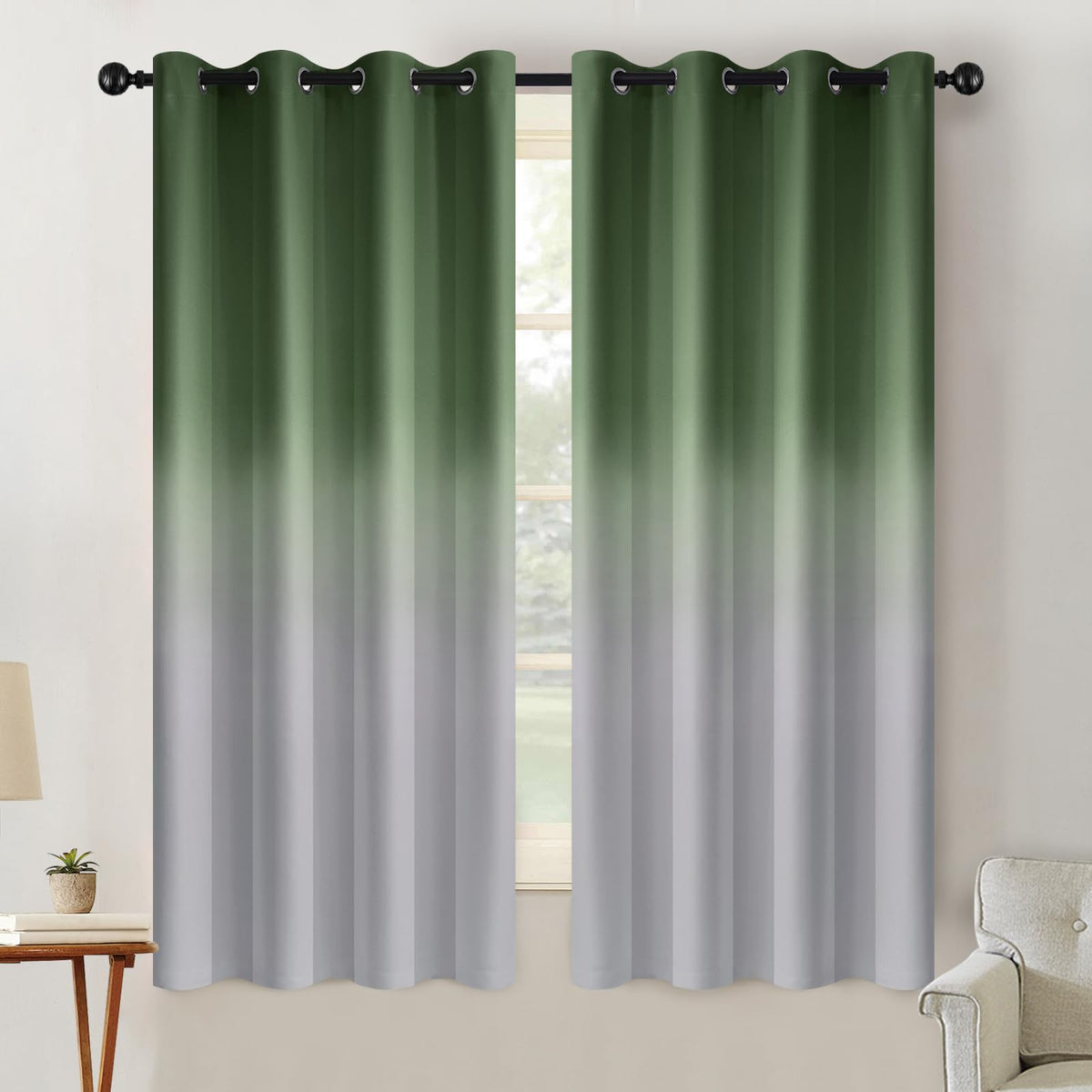 SimpleHome Ombre Black to Grey White Curtains for Living Room 52Wx84L
