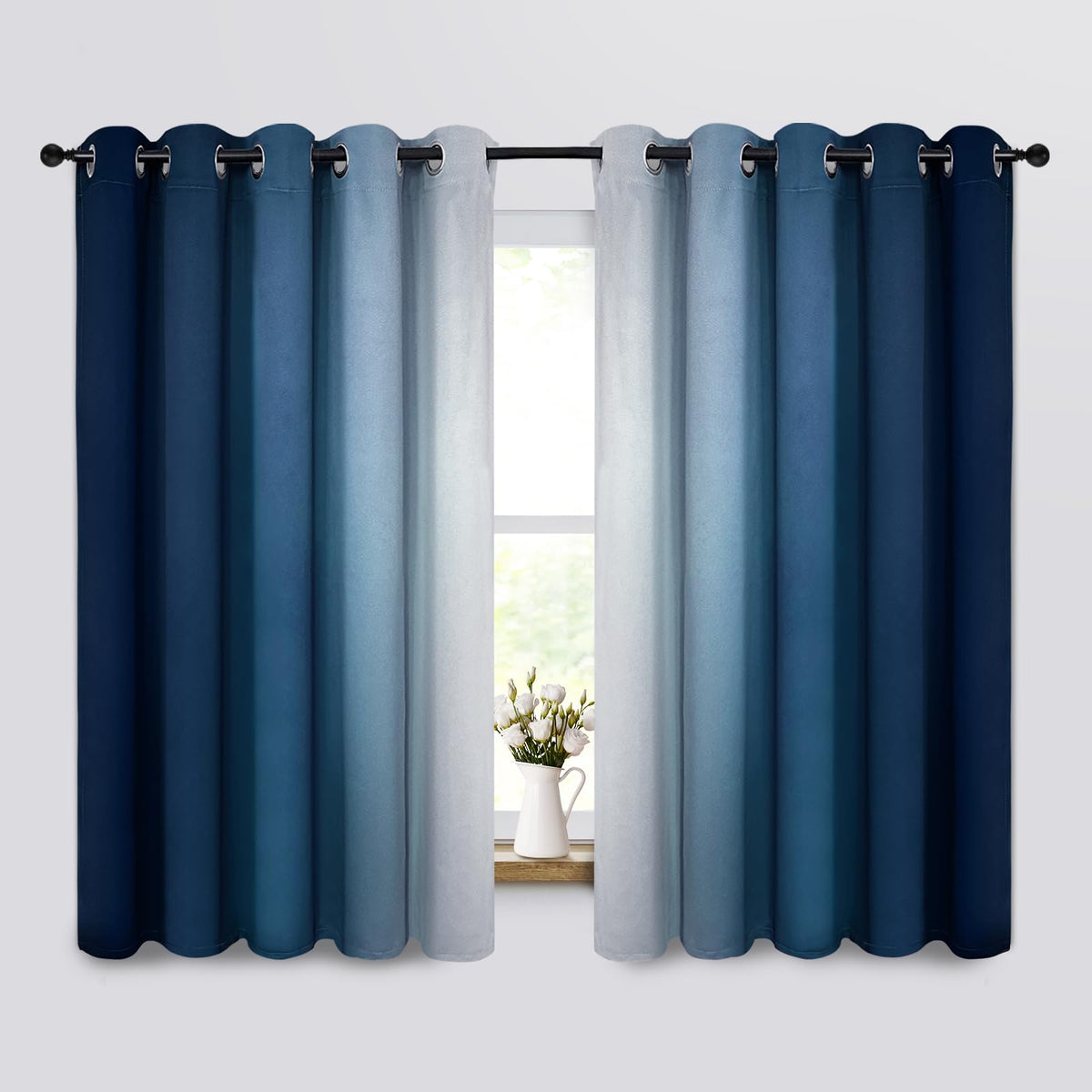 Yakamok Ombre Curtains Blue and Greyish White for Living Room,52Wx84L