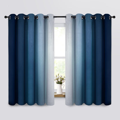 Yakamok Ombre Curtains Blue and Greyish White for Living Room,52Wx84L