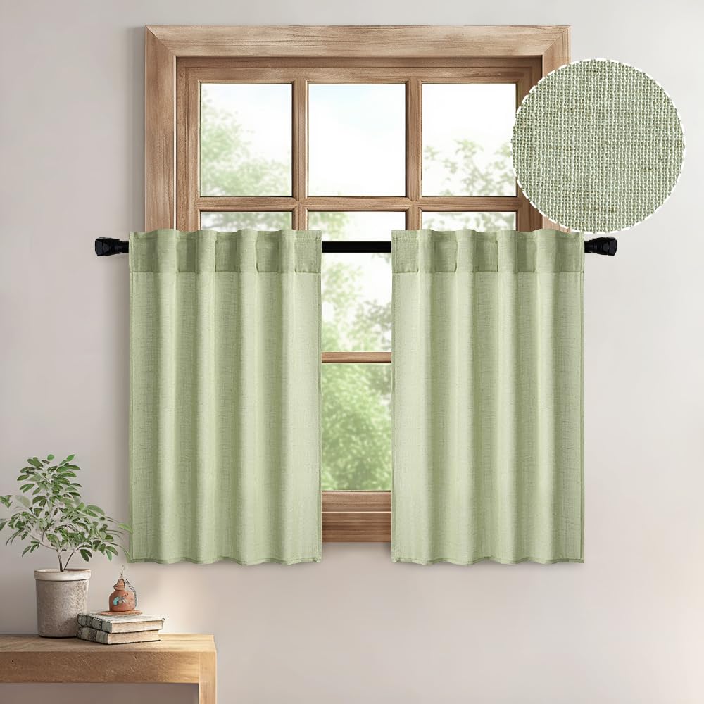 MIULEE Natural White Linen Curtains 52x84 Inch Long for Bedroom Living Room
