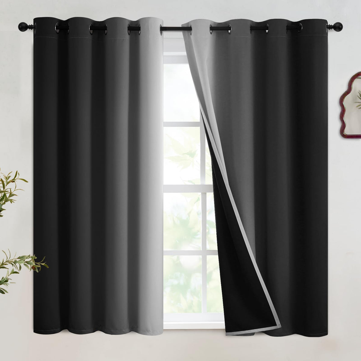 SimpleHome Ombre Black to Grey White Curtains for Living Room 52Wx84L