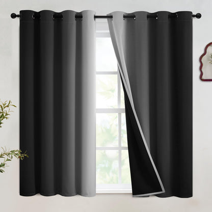 SimpleHome Ombre Black to Grey White Curtains for Living Room 52Wx84L