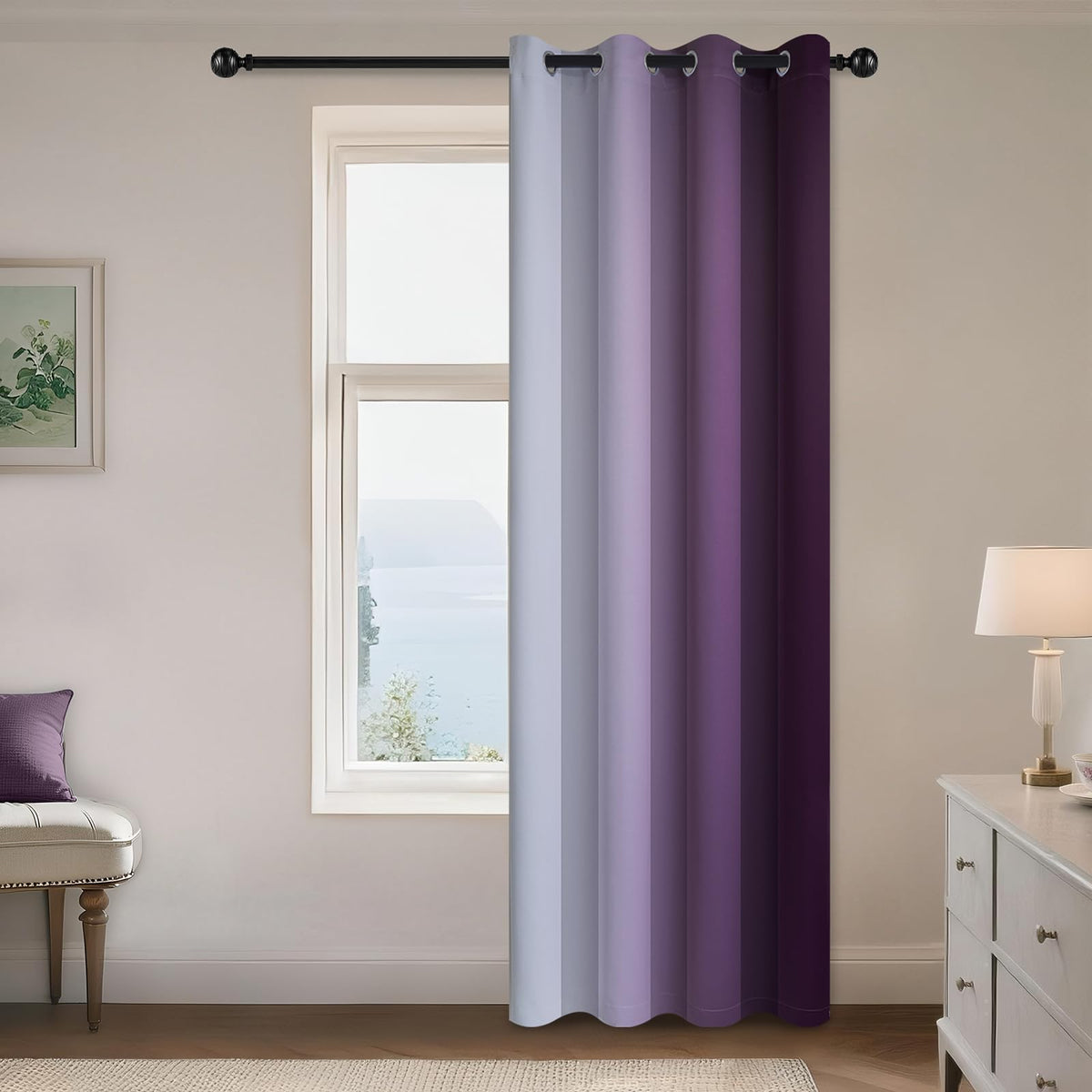 Yakamok Ombre Curtains Blue and Greyish White for Living Room,52Wx84L