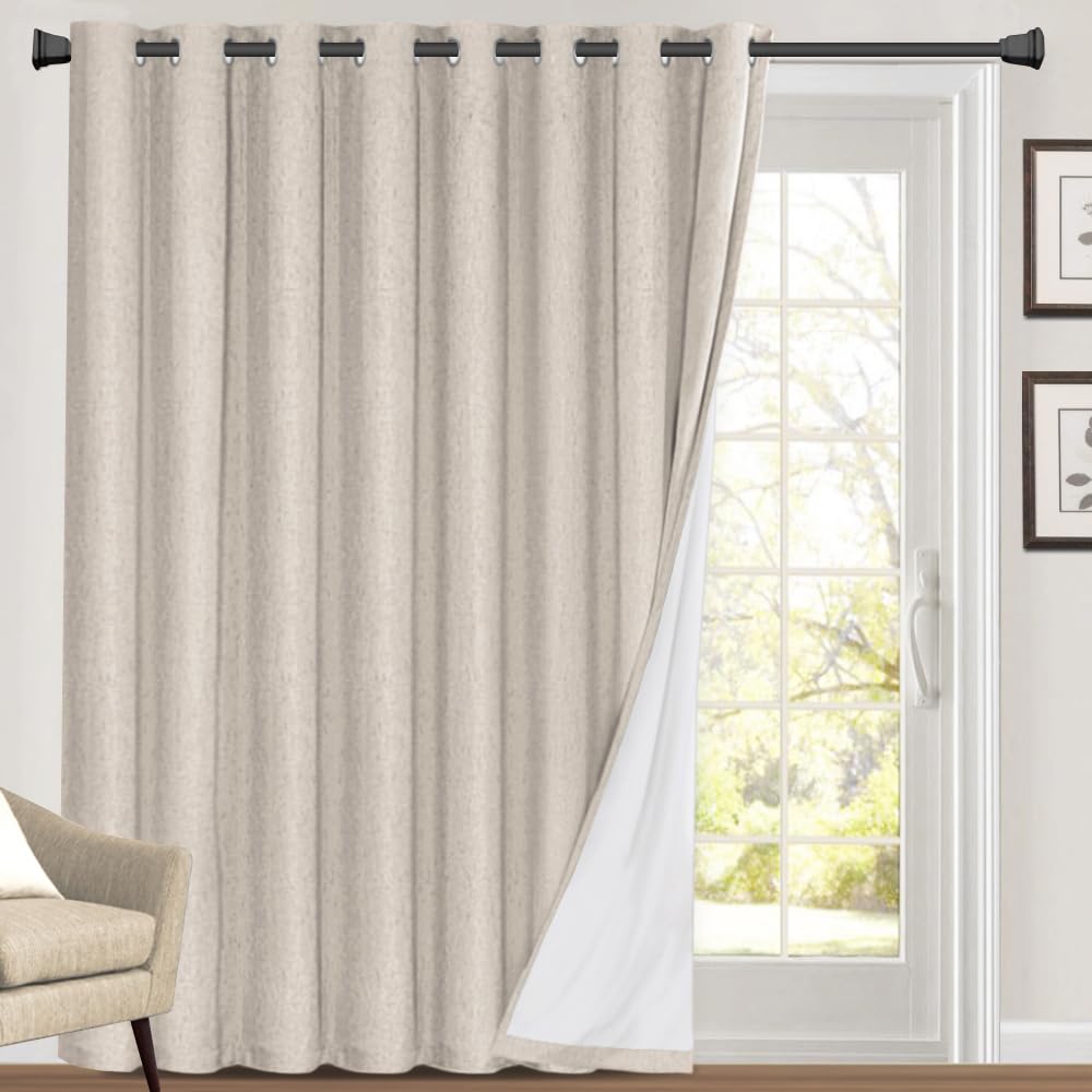 PrinceDeco Natural Linen Curtains 100% Blackout Linen Curtains for Bedroom Full Blackout Curtains 84 Inches Long Living Room Thermal Insulated Light Blocking Curtain Drapes White Backing, 2 Panels