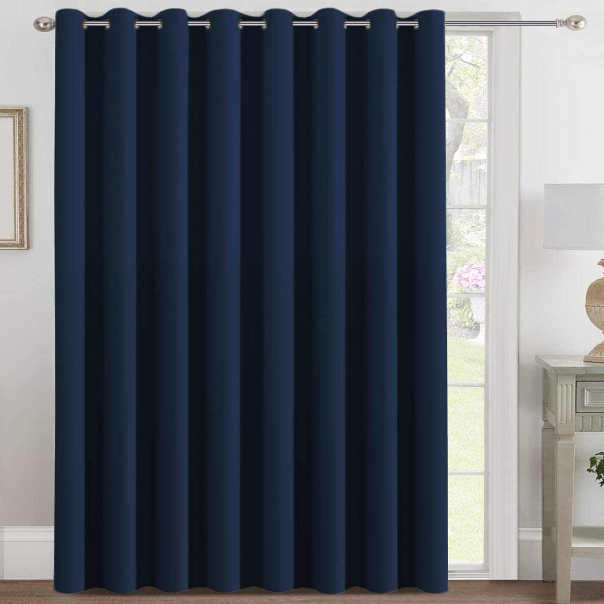 H.VERSAILTEX 100% Blackout Curtains for Bedroom Black Out Curtains 96 inch Thermal Insulated Long Blackout Curtains for Living Room, Energy Saving Curtains for Patio Door Grommet (1 Panel, Jet Black)