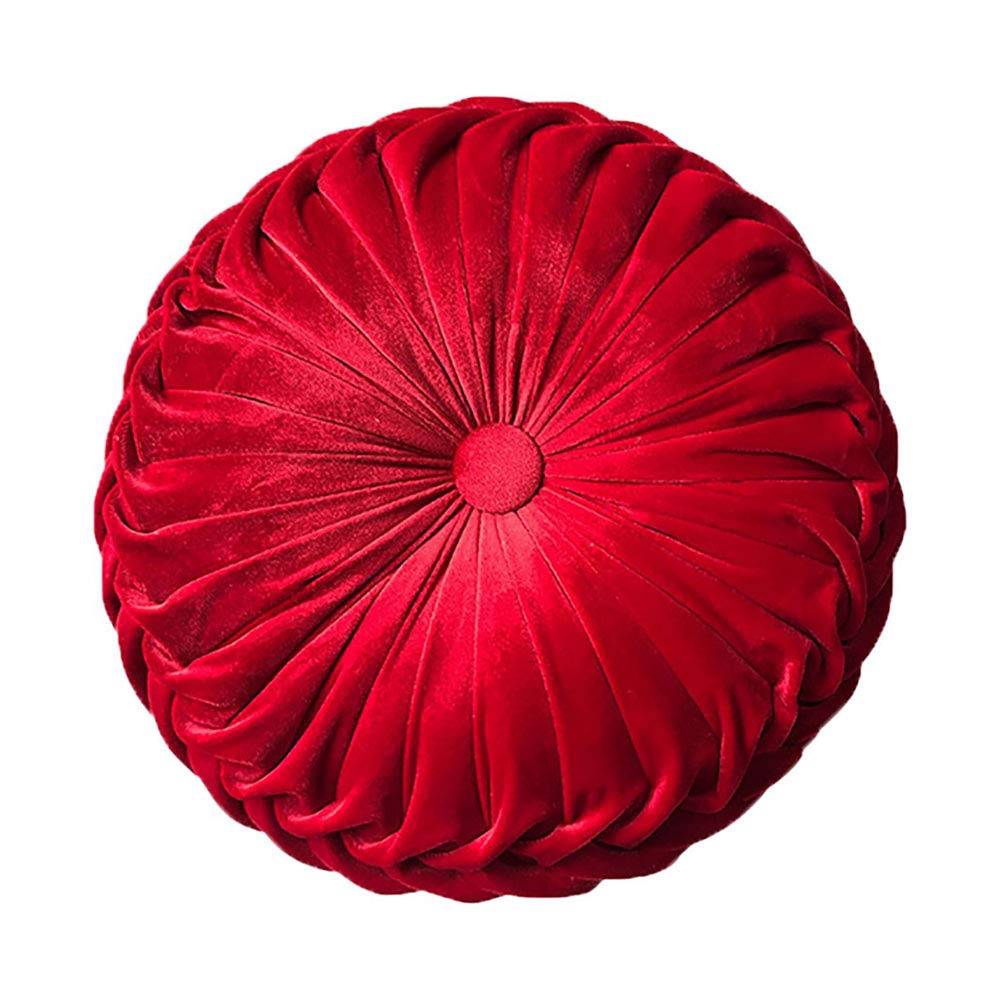 Teieas Round Throw Pillow Velvet Pleated Round Pillow Cushion Light Blue