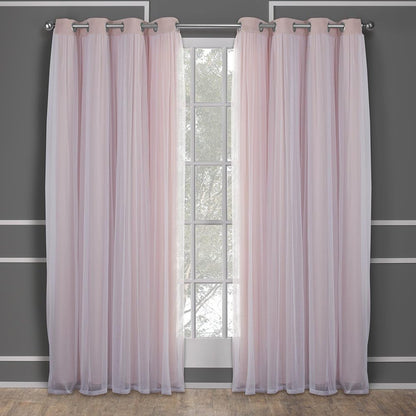 TOWN & COUNTRY LUXE Talia Double Layer Indoor Curtains, Sheer and Room Darkening Blackout, Grommet Top, Energy Efficient, 2-Pack Set, 52"x84", Rose Blush