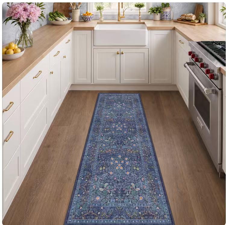 Floral Dark Green Washable Area Rugs 8x10, Vintage Living Room Rug