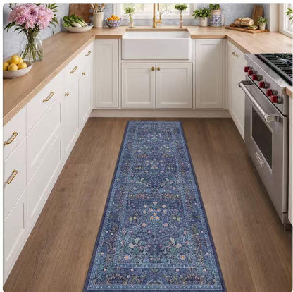 Floral Dark Green Washable Area Rugs 8x10, Vintage Living Room Rug