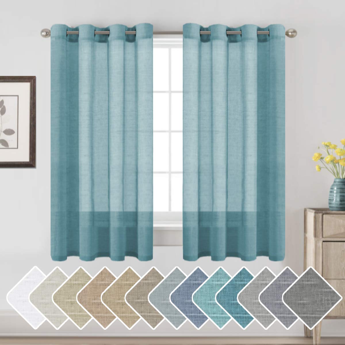 H.VERSAILTEX Natural Linen Sheer Curtains 84" 2 Panels Grommet