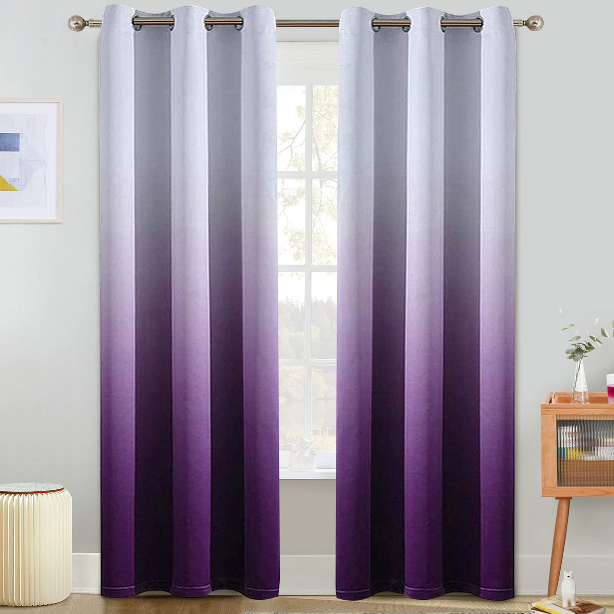 COSVIYA Grommet Room Darkening Ombre Purple Curtains W52xL63 inch