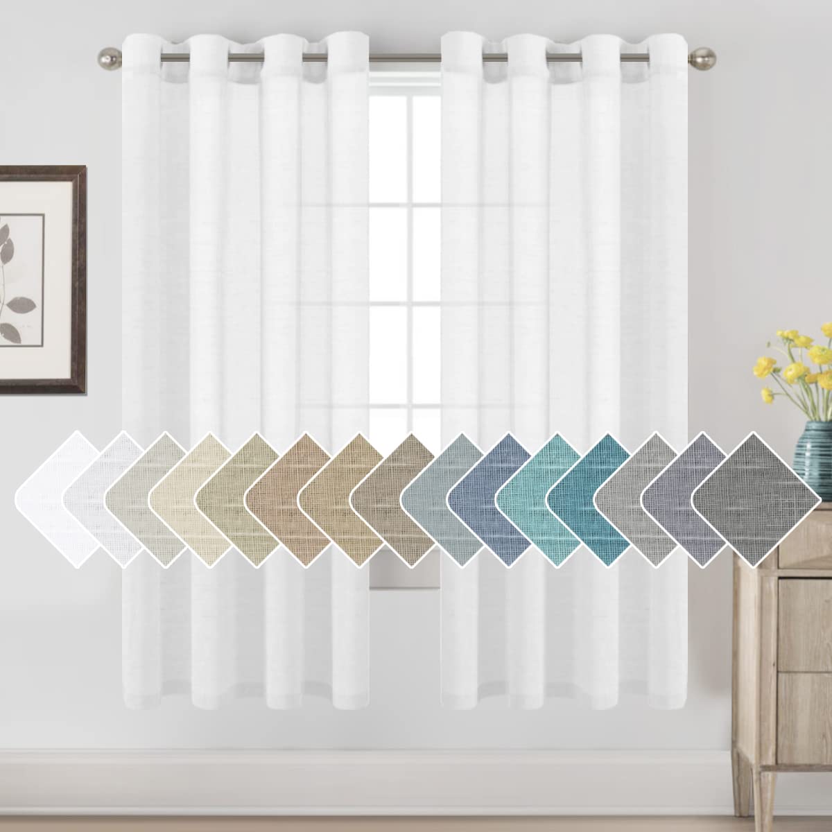 H.VERSAILTEX Natural Linen Sheer Curtains 84" 2 Panels Grommet
