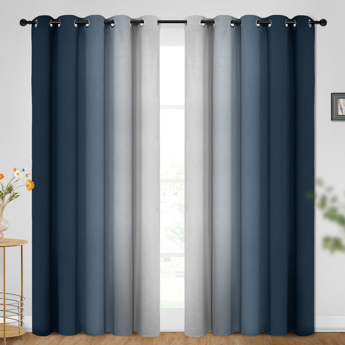 SimpleHome Ombre Black to Grey White Curtains for Living Room 52Wx84L