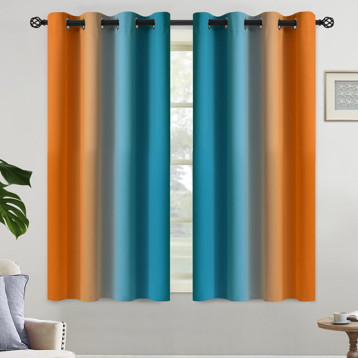 Yakamok Ombre Curtains Blue and Greyish White for Living Room,52Wx84L