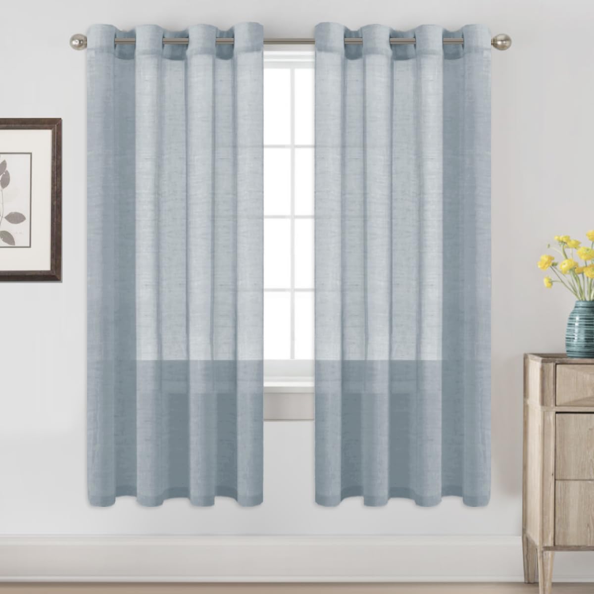 H.VERSAILTEX Natural Linen Sheer Curtains 84" 2 Panels Grommet