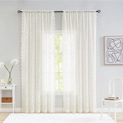 ALIGOGO Black Lace Curtains for Living Room, Gothic Decor, 52W x 84L Inch