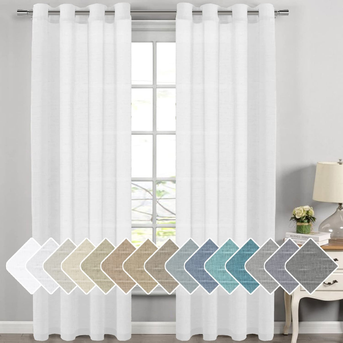 H.VERSAILTEX Natural Linen Sheer Curtains 84" 2 Panels Grommet
