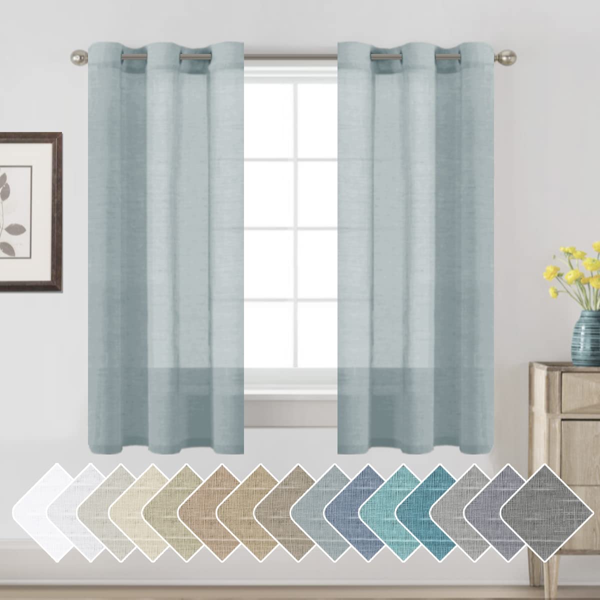 H.VERSAILTEX Natural Linen Sheer Curtains 84" 2 Panels Grommet