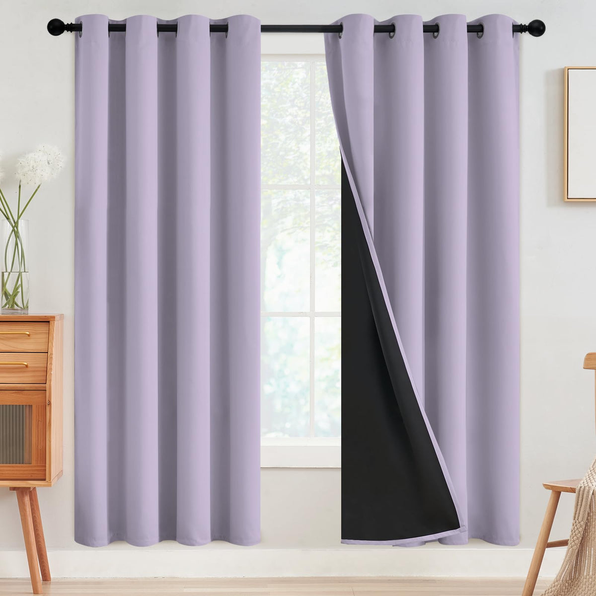 SimpleHome Cream 100% Blackout Curtains Room Darkening Living Room 84 Inch