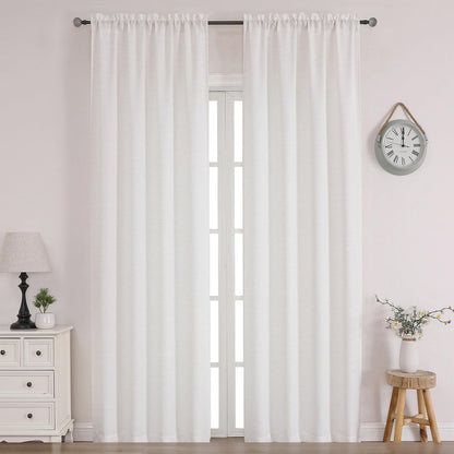 Chyhomenyc White Curtains 45 Inch Length 2 Panels, Faux Linen Textured