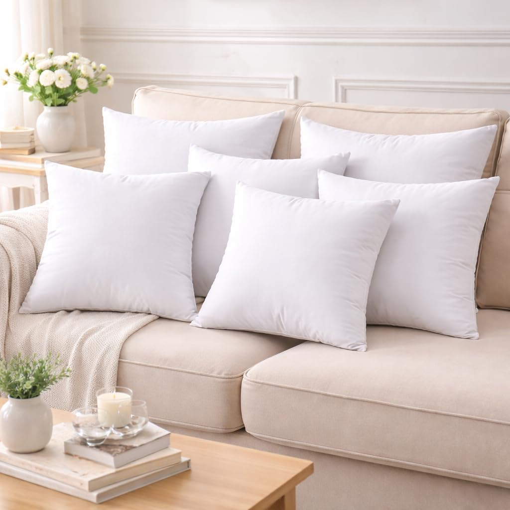 18 x 18 Inch Throw Pillow Inserts – Set of 6 Square Cushions with Polyester Fill for Decorative Pillow Covers