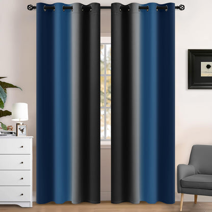 Yakamok Ombre Curtains Blue and Greyish White for Living Room,52Wx84L