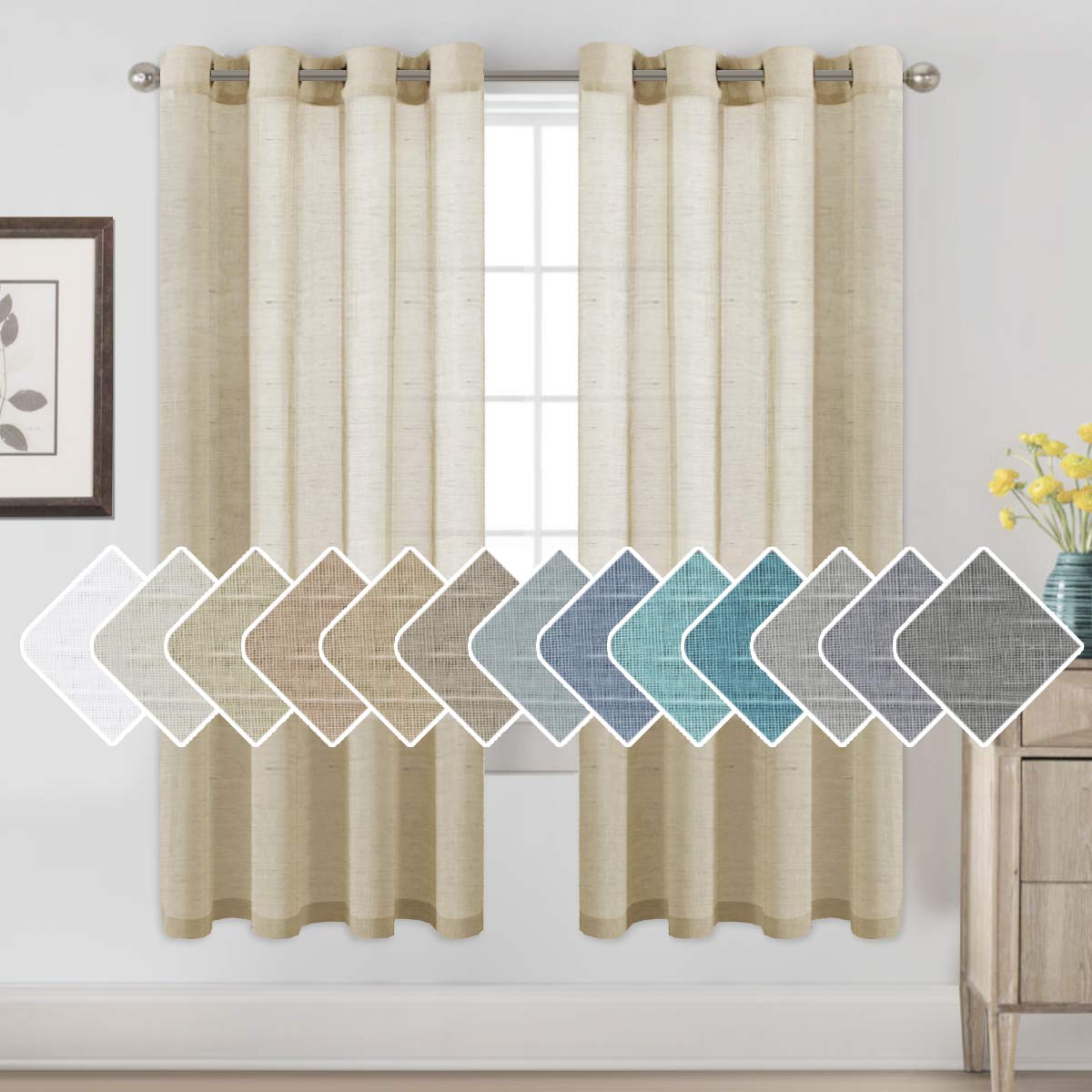 H.VERSAILTEX Natural Linen Sheer Curtains 84" 2 Panels Grommet