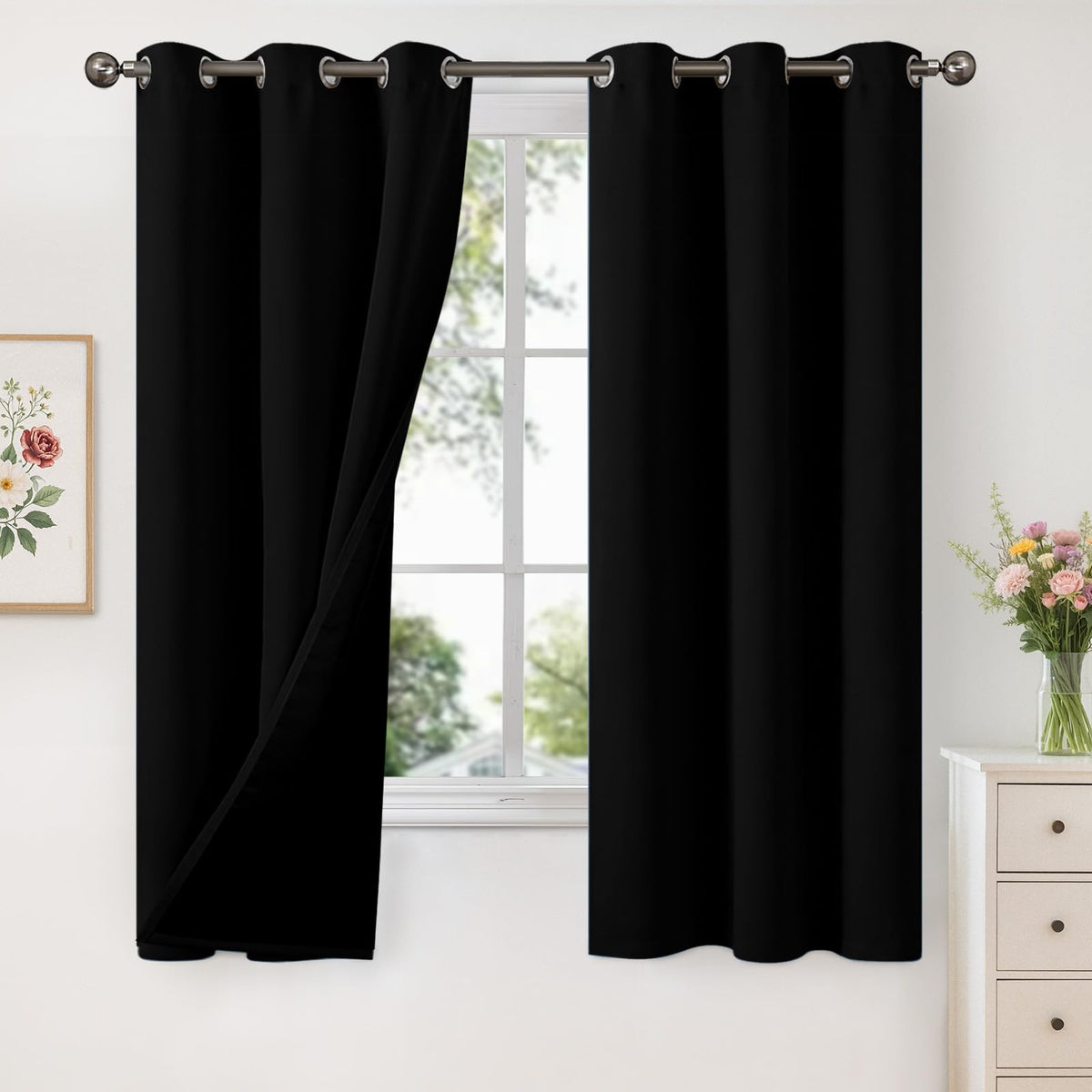 YoungsTex Black Blackout Curtains for Bedroom, Thermal Drapes Heat Blocking