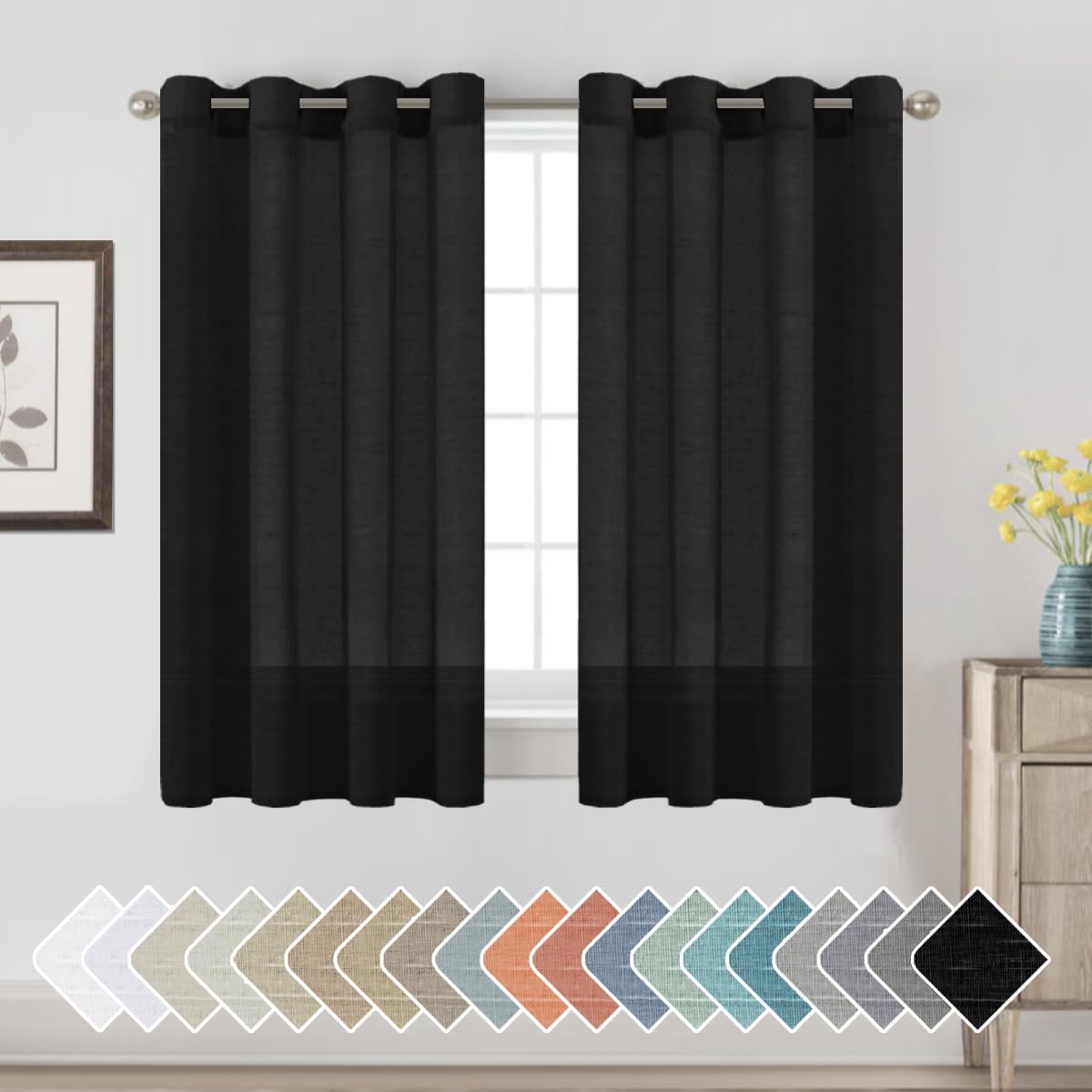 H.VERSAILTEX Natural Linen Sheer Curtains 84" 2 Panels Grommet