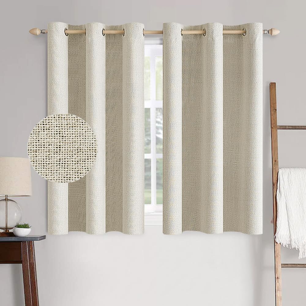 MIULEE 100% Blackout Linen Curtains for Bedroom 52x84 Inches Natural Beige