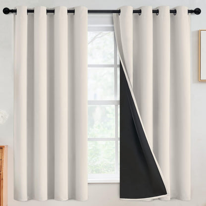 SimpleHome Cream 100% Blackout Curtains Room Darkening Living Room 84 Inch