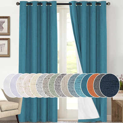 PrinceDeco Natural Linen Curtains 100% Blackout Linen Curtains for Bedroom Full Blackout Curtains 84 Inches Long Living Room Thermal Insulated Light Blocking Curtain Drapes White Backing, 2 Panels
