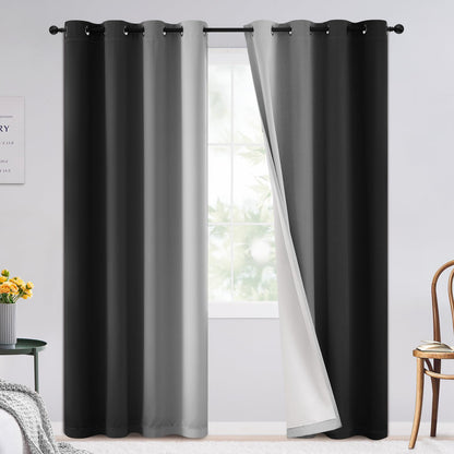 SimpleHome Ombre Black to Grey White Curtains for Living Room 52Wx84L